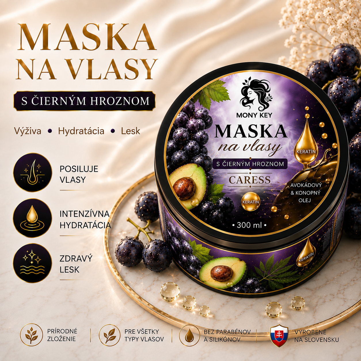 Maska na vlasy s čiernym hroznom 300ml CARESS | Mony Key