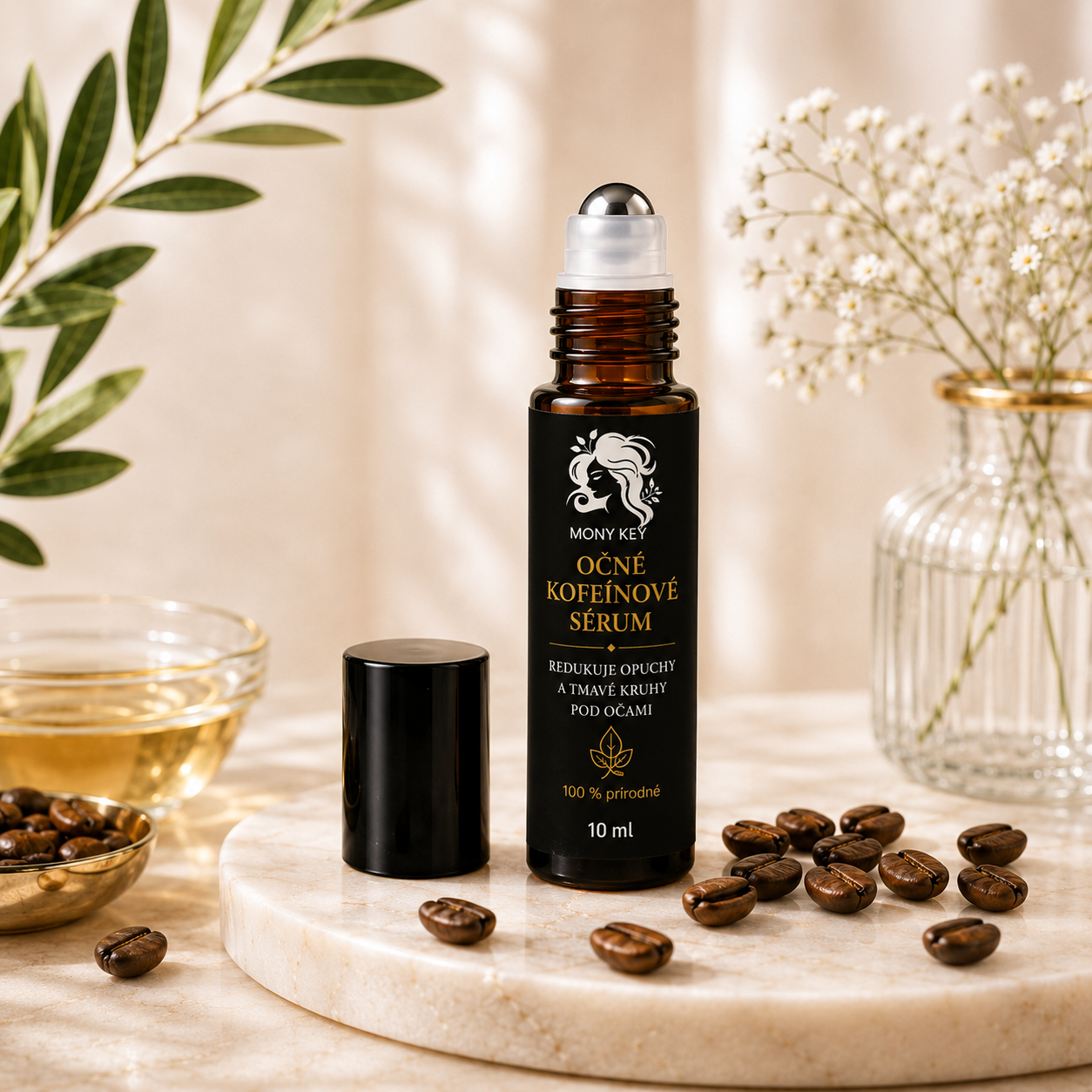 Očné kofeínové sérum 10 ml  Roll-on, 100 % prírodné
